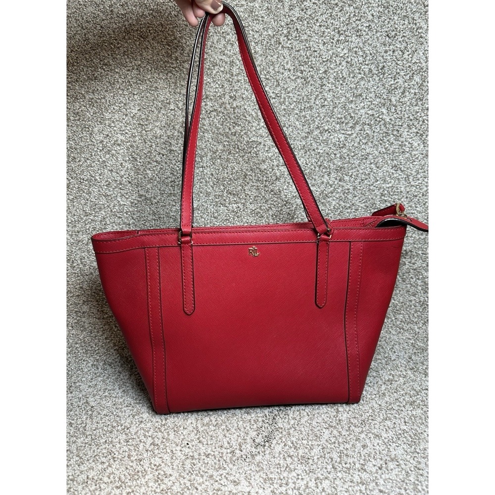 Authentic Lauren Ralph Lauren‎ red saffiano leather tote bag